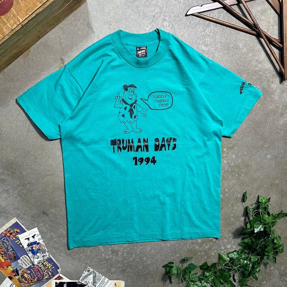 Vintage 90s Single Stitch Truman Days Cartoon Tee Mens L The Flintstones Shirt